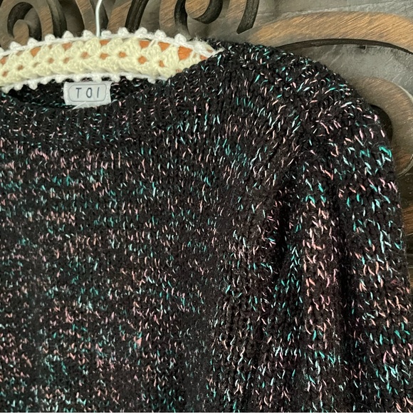 90s Sweater Crop Black Pastel Specks Puff 3/4 Sleeves Whimsy Fairy Goth - Picture 13 of 16